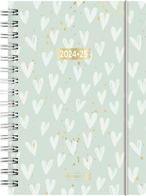 Schülerkalender 2024/2025 "Hearts", 1 Seite = 1 Tag, A5, 352 Seiten, mint - 