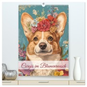Corgis im Blumenrausch (hochwertiger Premium Wandkalender 2026 DIN A2 hoch), Kunstdruck in Hochglanz - Ally Bee