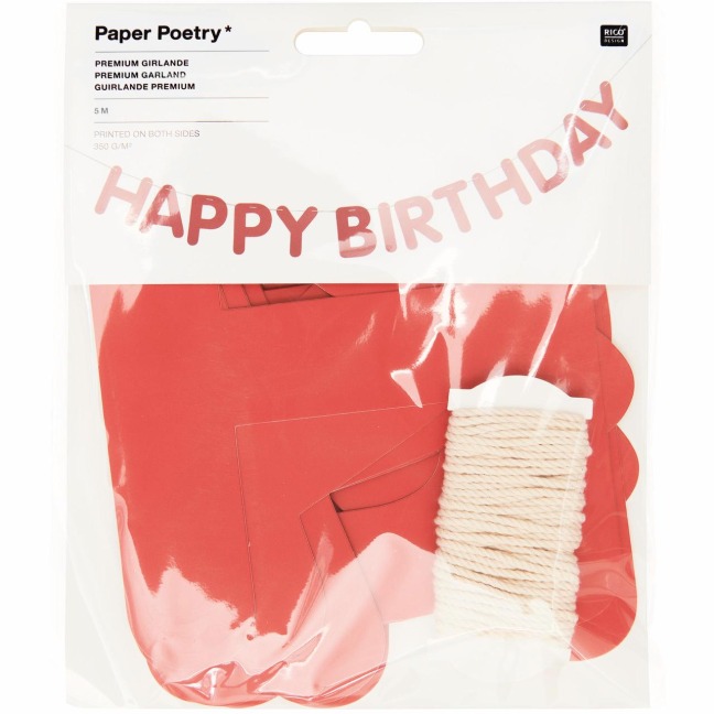 Girlande Happy Birthday, Rot FSC MIX, 5m - 