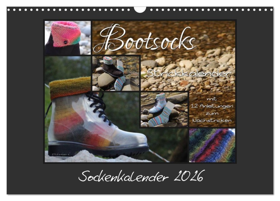 Sockenkalender Bootsocks 2026 (Wandkalender 2026 DIN A3 quer), CALVENDO Monatskalender - Myohrengarn. Ch und Viola Borer