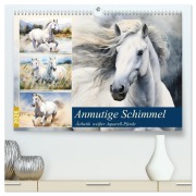 Cover-Bild zum Titel 'Anmutige Schimmel. Ästhetik weißer Aquarell-Pferde (hochwertiger Premium Wandkalender 2026 DIN A2 quer), Kunstdruck in Hochglanz' von 'Rose Hurley'