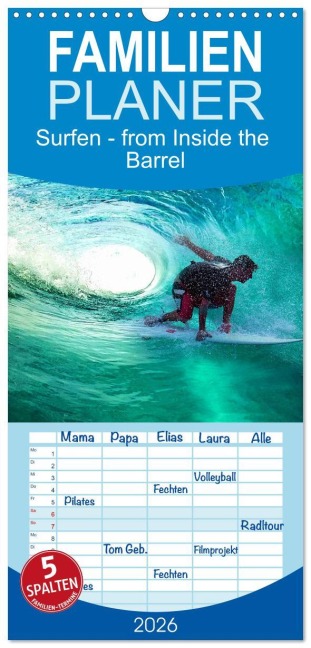 Familienplaner 2026 - Surfen - from Inside the Barrel mit 5 Spalten (Wandkalender, 21 x 45 cm) CALVENDO - Renate Utz