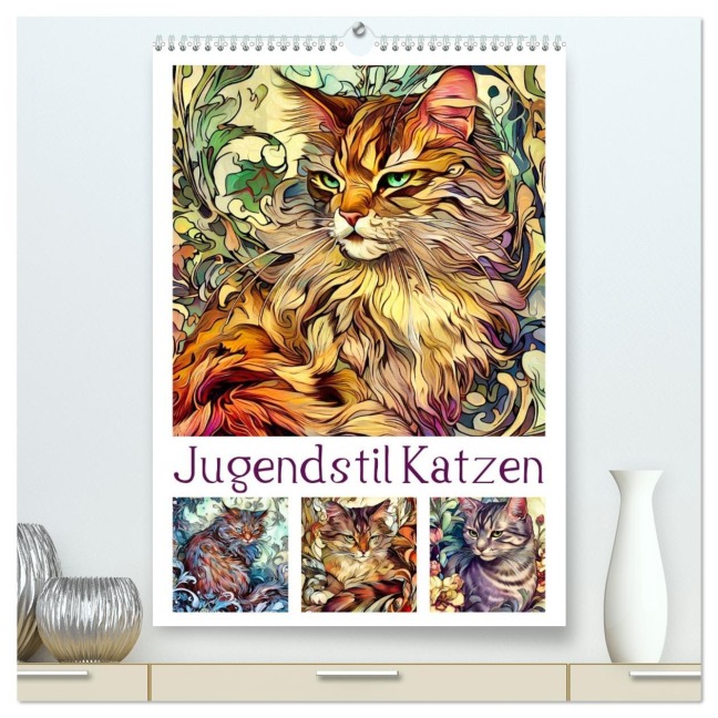 Jugendstil Katzen (hochwertiger Premium Wandkalender 2026 DIN A2 hoch), Kunstdruck in Hochglanz - Sabine Löwer