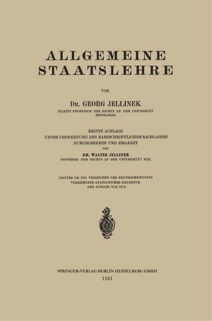 Allgemeine Staatslehre - Walter Jellinek, Georg Jellinek