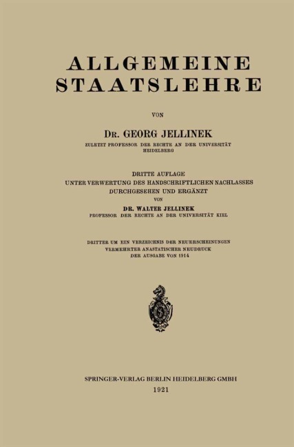 Allgemeine Staatslehre - Walter Jellinek, Georg Jellinek