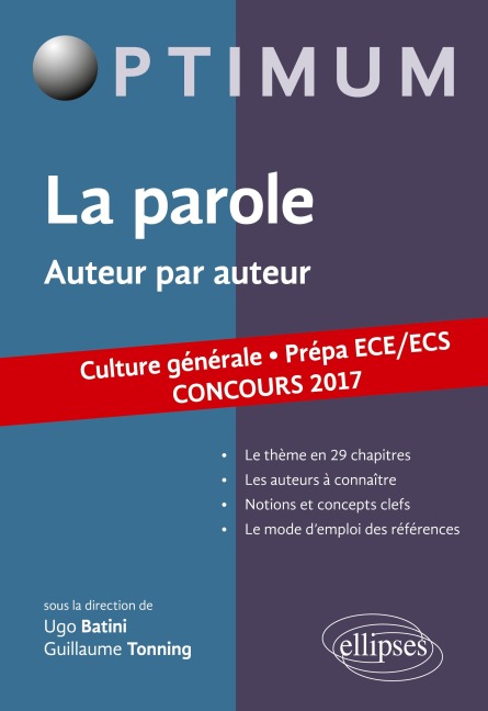 La parole. Auteur par auteur. Culture générale. Prépas ECE/ECS. Concours 2017 - Ugo Batini, Guillaume Tonning