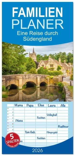 Familienplaner 2026 - Eine Reise durch Südengland mit 5 Spalten (Wandkalender, 21 x 45 cm) CALVENDO - Christian Müringer