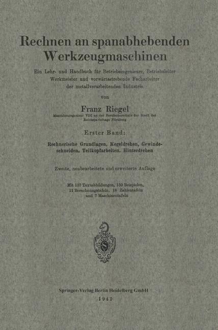Rechnen an spanabhebenden Werkzeugmaschinen - Franz Riegel