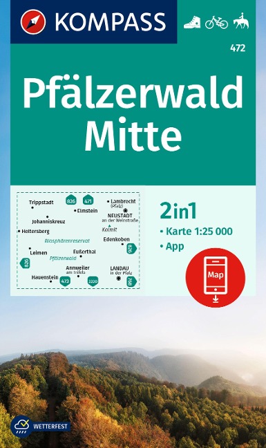 KOMPASS Wanderkarte 472 Pfälzerwald Mitte 1:25.000 - 