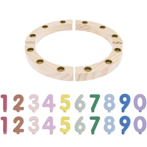 Premium Set Holzring aus Kiefernholz mit Holzzahlen, bunt - 