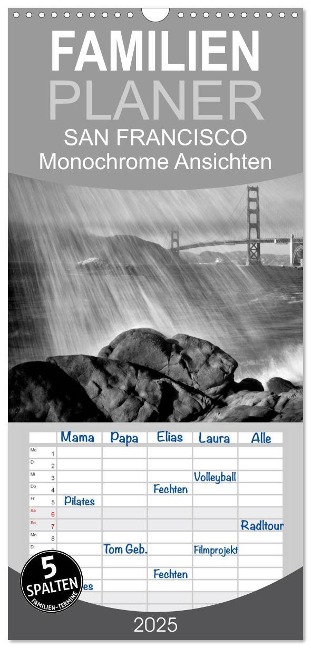 Familienplaner 2025 - SAN FRANCISCO Monochrome Ansichten mit 5 Spalten (Wandkalender, 21 x 45 cm) CALVENDO - Melanie Viola