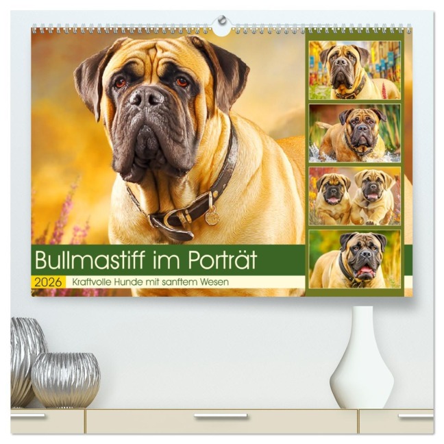 Bullmastiff im Porträt. Kraftvolle Hunde mit sanftem Wesen (hochwertiger Premium Wandkalender 2026 DIN A2 quer), Kunstdruck in Hochglanz - Rose Hurley