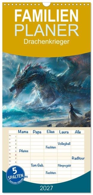 Familienplaner 2027 - Drachenkrieger mit 5 Spalten (Wandkalender, 21 x 45 cm) CALVENDO - Cathrin Illgen