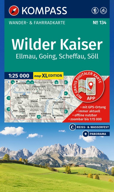 KOMPASS Wanderkarte 134 Wilder Kaiser, Ellmau, Going, Scheffau, Söll 1:25.000 - 