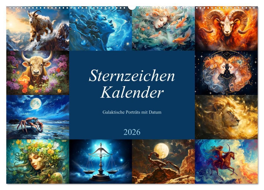 Sternzeichen-Kalender - Galaktische Porträts mit Datum (Wandkalender 2026 DIN A2 quer), CALVENDO Monatskalender - Anja Frost