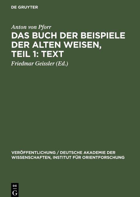 Das Buch der Beispiele der alten Weisen, Teil 1: Text - Anton von Pforr