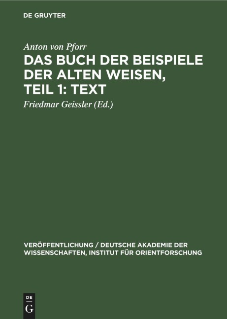 Das Buch der Beispiele der alten Weisen, Teil 1: Text - Anton von Pforr