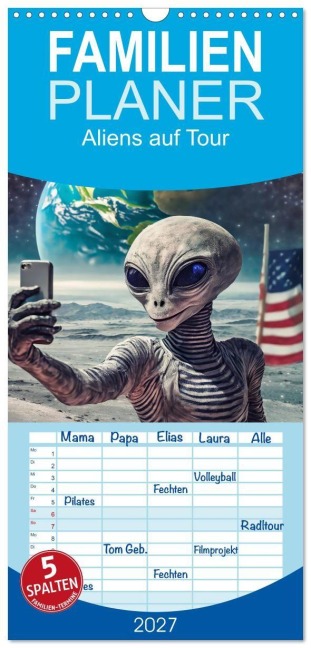 Familienplaner 2027 - Aliens auf Tour mit 5 Spalten (Wandkalender, 21 x 45 cm) CALVENDO - Pixs:Sell