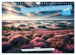 Cover-Bild zum Titel 'Buchholz i. d. N. - KI Illustrationen aus dem Herzen der Lüneburger Heide (Wandkalender 2026 DIN A4 quer), CALVENDO Monatskalender' von 'Marco Warstat'