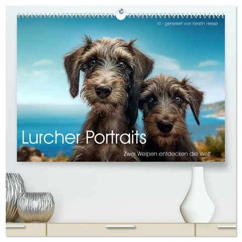 Lurcher Portraits - Zwei Welpen entdecken die Welt (hochwertiger Premium Wandkalender 2025 DIN A2 quer), Kunstdruck in Hochglanz - Kerstin Hesse