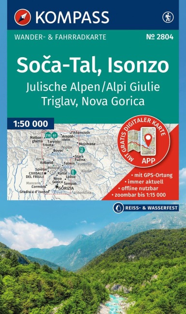 KOMPASS Wanderkarte 2804 So¿a-Tal, Isonzo, Alpi Giulie / Julische Alpen, Triglav, Nova Gorica 1:50.000 - 