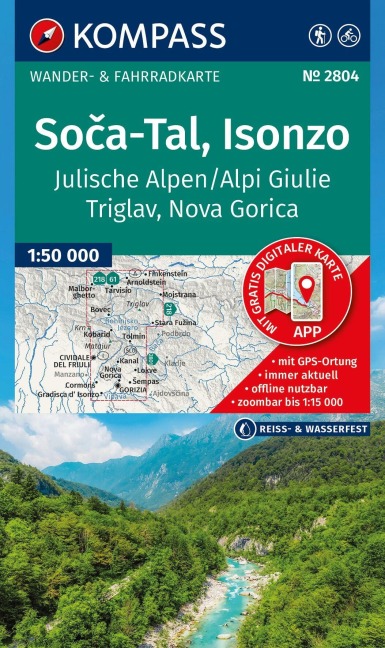 KOMPASS Wanderkarte 2804 So¿a-Tal, Isonzo, Alpi Giulie / Julische Alpen, Triglav, Nova Gorica 1:50.000 - 