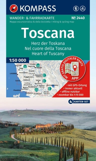 KOMPASS Wanderkarten-Set 2440 Toscana, Herz der Toskana, Nel cuore della Toscana, Heart of Tuscany (4 Karten) 1:50.000 - 