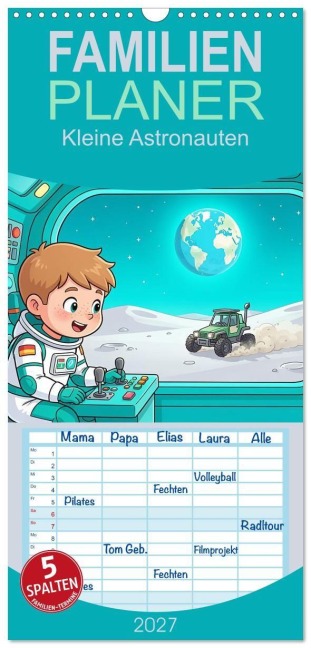 Familienplaner 2027 - Kleine Astronauten mit 5 Spalten (Wandkalender, 21 x 45 cm) CALVENDO - Liam Blue