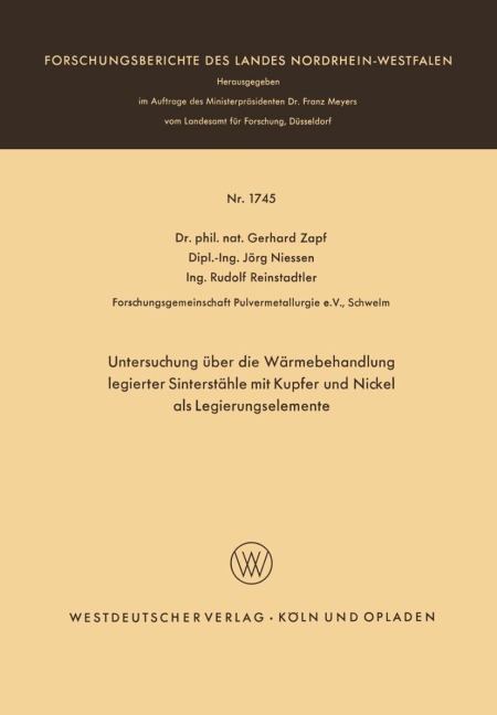 Untersuchung über die Wärmebehandlung legierter Sinterstähle mit Kupfer und Nickel als Legierungselemente - Gerhard Zapf