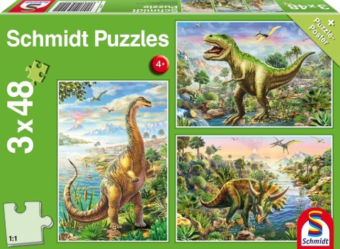 Abenteuer mit den Dinosauriern. 3 x 48 Teile Puzzle - 