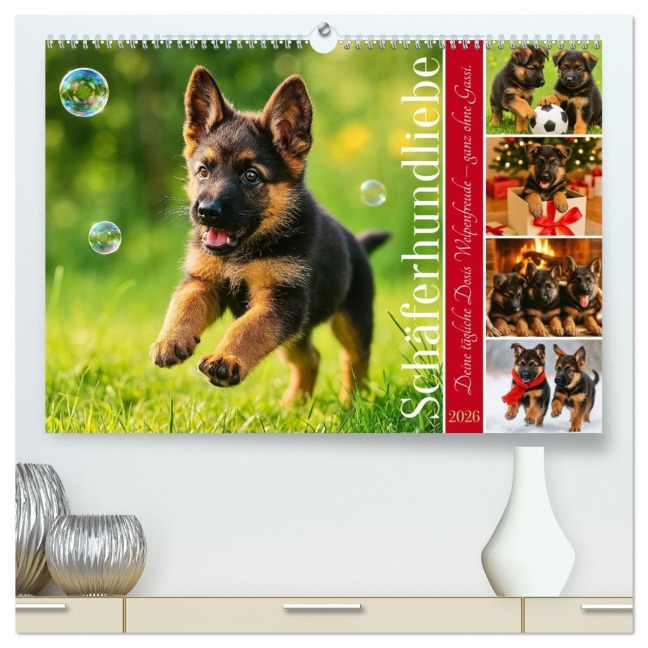 Schäferhundliebe - Deine tägliche Dosis Welpenfreude - ganz ohne Gassi. (hochwertiger Premium Wandkalender 2026 DIN A2 quer), Kunstdruck in Hochglanz - Fred Schimak