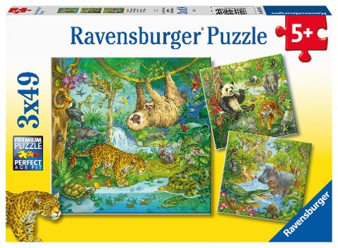 Ravensburger Kinderpuzzle 05180 - Im Urwald - 3x49 Teile Puzzle für Kinder ab 5 Jahren - 