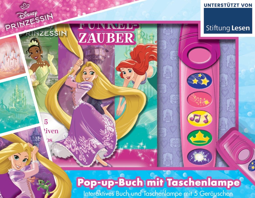 Disney Prinzessinnen, Funkelzauber - Pappbilderbuch mit Taschenlampe und Pop-ups - Bilderbuch mit 5 tollen Geräuschen - 