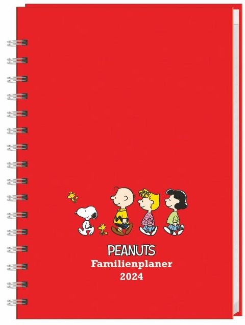 Peanuts Familienplaner Buch A5 2024. Familienkalender mit 5 Spalten. Liebevoll illustrierter Buch-Kalender mit Einstecktasche und Schulferien. Terminplaner mit 160 Seiten. - 