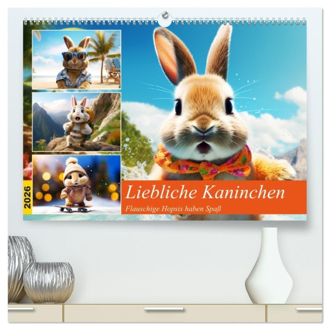 Liebliche Kaninchen. Flauschige Hopsis haben Spaß (hochwertiger Premium Wandkalender 2026 DIN A2 quer), Kunstdruck in Hochglanz - Rose Hurley