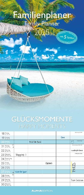 Glücksmomente 2025 Familienplaner - Familienkalender - Wandkalender - 19,5x45 - 