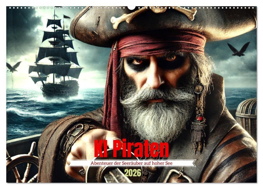KI Piraten - Abenteuer der Seeräuber auf hoher See (Wandkalender 2026 DIN A2 quer), CALVENDO Monatskalender - Claudia Schimmack