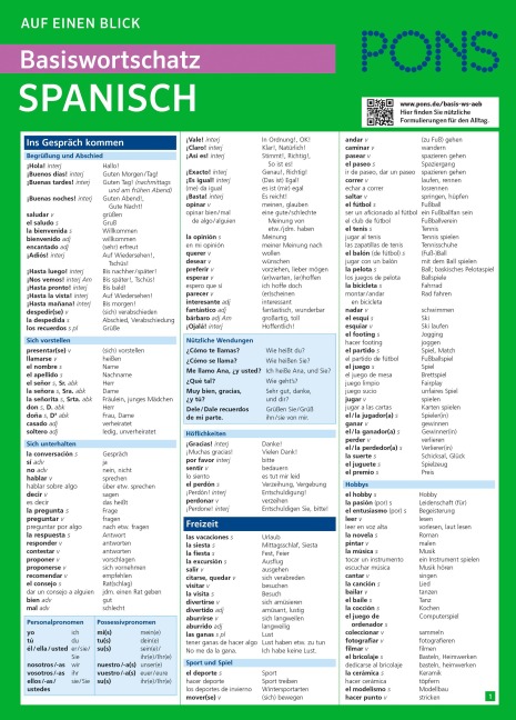 PONS Basiswortschatz auf einen Blick Spanisch - 