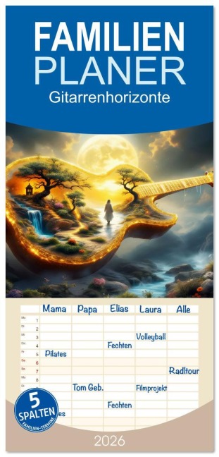 Familienplaner 2026 - Gitarrenhorizonte mit 5 Spalten (Wandkalender, 21 x 45 cm) CALVENDO - Dusanka Djeric