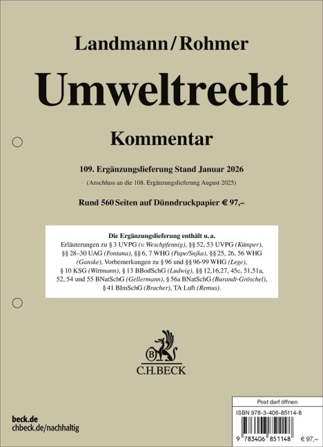 Umweltrecht  109. Ergänzungslieferung - 