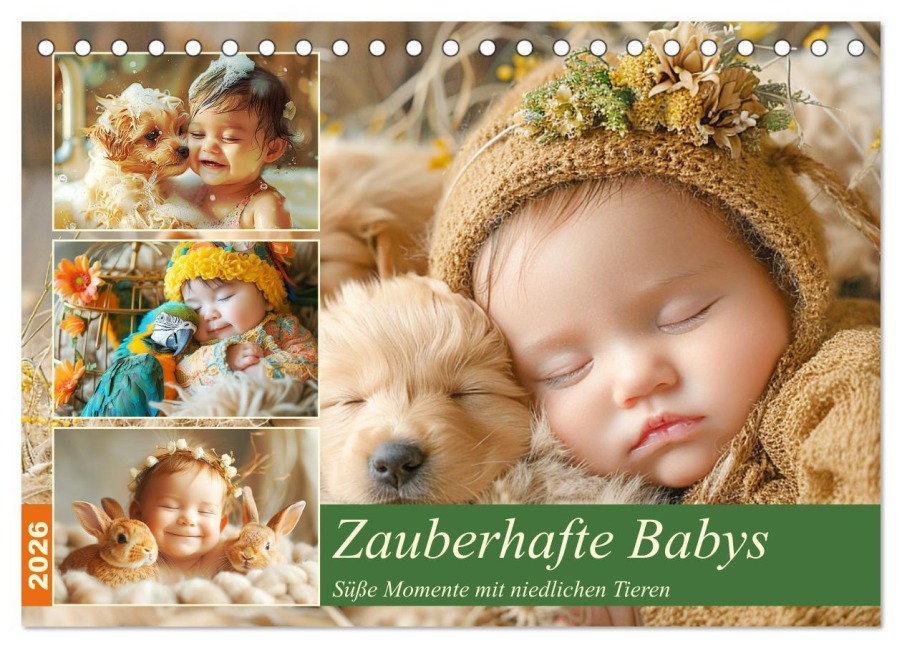 Zauberhafte Babys. Süße Momente mit niedlichen Tieren (Tischkalender 2026 DIN A5 quer), CALVENDO Monatskalender - Rose Hurley