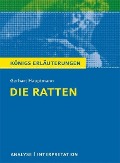 Cover-Bild zum Titel 'Die Ratten von Gerhart Hauptmann. Textanalyse und Interpretation mit ausführlicher Inhaltsangabe und Abituraufgaben mit Lösungen.' von 'Gerhart Hauptmann'