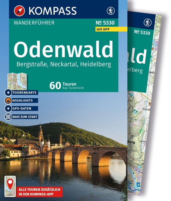 KOMPASS Wanderführer Odenwald, Bergstraße, Neckartal, Heidelberg, 60 Touren mit Extra-Tourenkarte - Kay Tschersich
