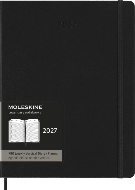 Moleskine 12 Monate Pro Wochen Notizkalender 2027, Pro XL, 1 Wo = 2 Seiten, vertikal, Spalten für Notizen, fester Einband, Schwarz<BR> - 