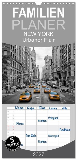 Familienplaner 2027 - NEW YORK Urbaner Flair mit 5 Spalten (Wandkalender, 21 x 45 cm) CALVENDO - Melanie Viola