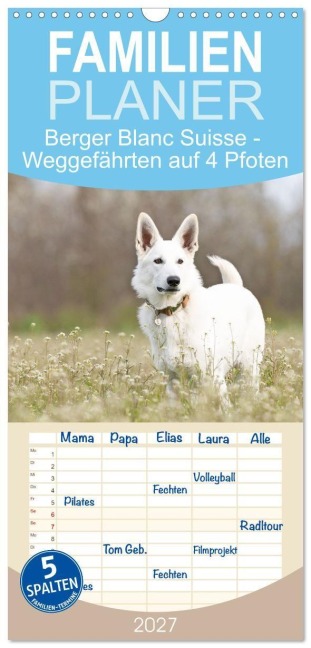 Familienplaner 2027 - Berger Blanc Suisse - Weggefährten auf 4 Pfoten mit 5 Spalten (Wandkalender, 21 x 45 cm) CALVENDO - Andrea Potratz
