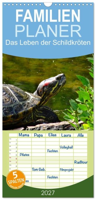 Familienplaner 2027 - Das Leben der Schildkröten mit 5 Spalten (Wandkalender, 21 x 45 cm) CALVENDO - Kattobello