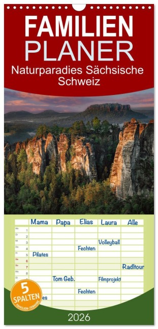 Familienplaner 2026 - Naturparadies Sächsische Schweiz mit 5 Spalten (Wandkalender, 21 x 45 cm) CALVENDO - Stefan Becker