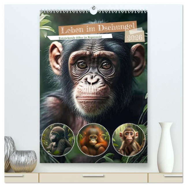 Leben im Dschungel. Entzückende Affen im Regenwald (hochwertiger Premium Wandkalender 2026 DIN A2 hoch), Kunstdruck in Hochglanz - Rose Hurley