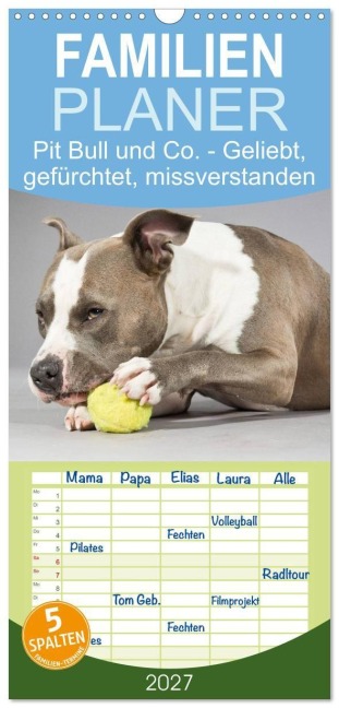 Familienplaner 2027 - Pit Bull und Co. - Geliebt, gefürchtet, missverstanden mit 5 Spalten (Wandkalender, 21 x 45 cm) CALVENDO - Elisabeth Stanzer